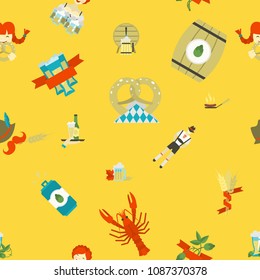 Oktoberfest Beer Festival. Seamless Pattern. Flat design style. Vector