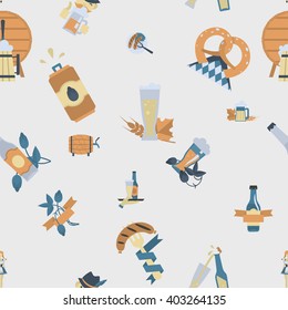 Oktoberfest Beer Festival. Seamless Pattern. Flat design style. Vector