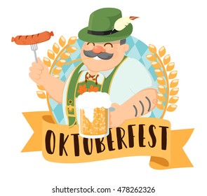 Oktoberfest. Beer festival. Vector character illustration. Men in traditional Bavarian costume