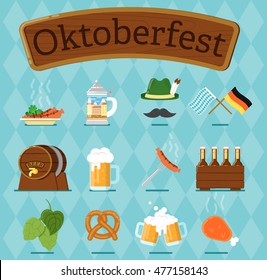 Oktoberfest. Beer festival. Vector icons, elements. Flat design illustration.