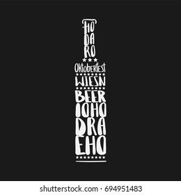 Oktoberfest - beer festival Wiesn in Munich. Stamp handwritten comic text lettering, yodel phrase in bottle. Retro label, vintage bar badge. Vector grunge print illustration.