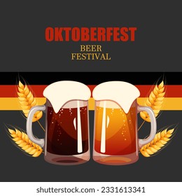 Oktoberfest, beer festival.Background with beer, wheat.Vector illustration.