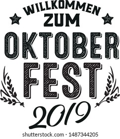 Oktoberfest beer folk festival in Germany, handwritten typography header for greeting cards, poster and beer coaster. October festivities in Bavaria. Willkommen zum means welcome.