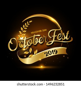 Oktoberfest beer folk festival in Germany, handwritten typography header for greeting cards, poster and beer coaster. October festivities in Bavaria. Willkommen zum means welcome.