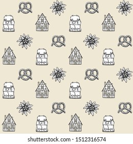 Oktoberfest beer germany bavarian background seamless pattern set