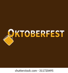 Oktoberfest Beer glass mug with foam cap froth bubble. Hanging on text Flat design Vector illustration
