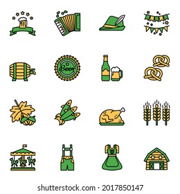 Iconos de cerveza Oktoberfest set 1 con fondo blanco. Vector de trazo de estilo de línea delgada de color.