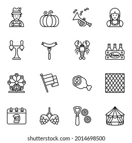 Oktoberfest beer icons set 2 with white background. Thin line style stroke vector.