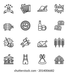 Oktoberfest beer icons set with white background. Thin line style stroke vector.