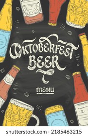 Oktoberfest Beer Menu. Oktoberfest handwritten lettering.The menu can be used in bars, cafes, restaurants. The menu offers traditional German cuisine.