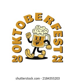 Oktoberfest beer mug character. Beer mascot cartoon. Oktoberfest concept poster. Vector cartoon illustration.