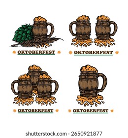 Oktoberfest Beer Mug Designs  Hand-Drawn Illustrations for Brewery, Festival, and Party Invitations