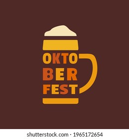 Oktoberfest Beer Mug typography simple vector icon. Craft Beer festival cute cartoon design element. Brewery drink sign isolated illustration. German Brew Fest minimalist symbol template background