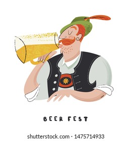 Oktoberfest beer party  design with man holding beer. Beer festival in Germany. Vector illustration.