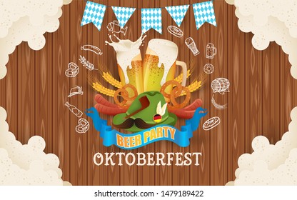 oktoberfest beer party. illustration with oktoberfest elements for poster, background, banner, card. 