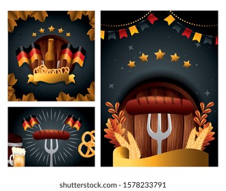 Oktoberfest beer and sausage design, Germany festival celebration europe landmark munich culture and party theme Vector illustration