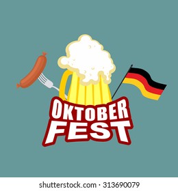 Oktoberfest beer and sausages. German flag. Beer Festival. Vector illustration