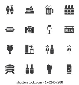 Oktoberfest beer vector icons set, modern solid symbol collection, beer festival filled style pictogram pack. Signs logo illustration. Set includes icons as pub, beer bottle, lager pint, seafood snack