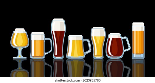 Oktoberfest beer vector set. Glasses and mugs with beer. Alcohol. Set of simple flat icons. Vector illustration.