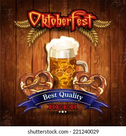 Oktoberfest Beer with wood vintage- Grunge effects can be removed- Transparency blending effects and gradient mesh-EPS 10