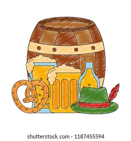 oktoberfest beers barrel pretzel and hat