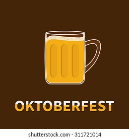 Oktoberfest Big Beer glass mug with foam cap froth bubble. Flat design Vector illustration