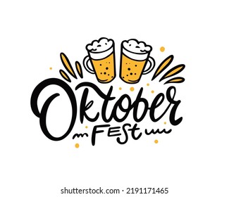 Texto con letras en color negro Oktoberfest. Festival de cerveza en Munich, Alemania. Signo del logotipo del vector. Diseño de pancartas, afiches o camisetas.