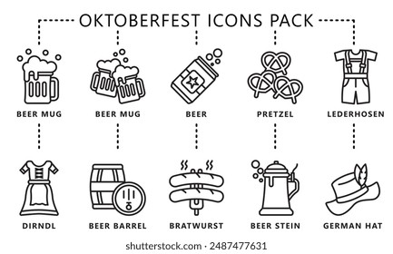 Oktoberfest black outline icons pack, vector EPS 10