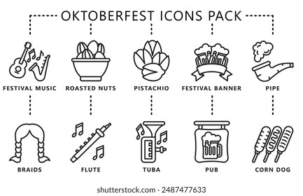 Paquete de iconos de contorno negro Oktoberfest, Vector EPS 10