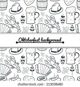 Oktoberfest black and white vector background with attributes of festival and central space for text