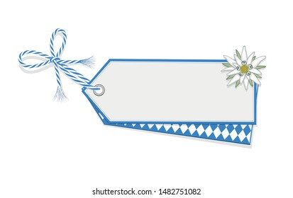 Oktoberfest blank card with diamond pattern, Edelweiss
and ribbon bow,
Vector illustration isolated on white background
