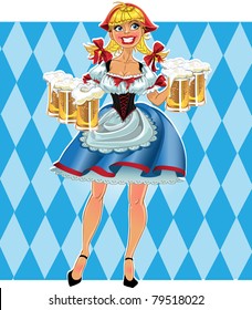 Oktoberfest blond girl with beer in short skirt