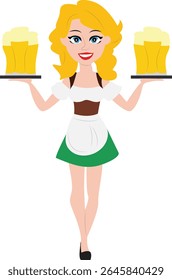 Servidor De Cerveja Loira Oktoberfest Carregando Dois Steins