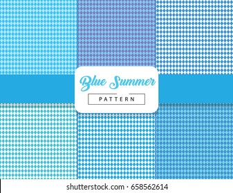 Oktoberfest blue Bavarian flag seamless pattern set. Diamond checkered, Rhombus shapes background. Vector Geometric squares, ornament template. Textile, Fabric, Print. Summer Holiday. Germany October