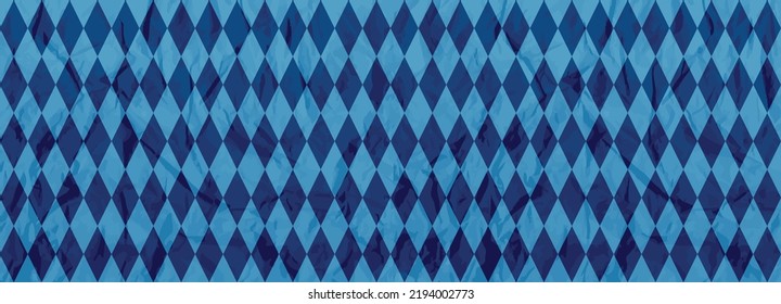 Oktoberfest Blue Diamond pattern crushed paper horizontal background Vector Illustration. Texture Backdrop. Online web app visual concept. User interface, Social Media post, Greeting card, Digital art