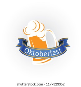 Oktoberfest Blue Ribbon Mug With Beer Vector Image
