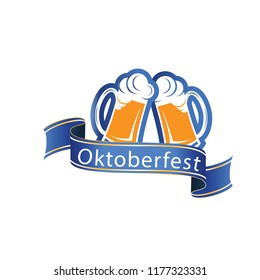 Oktoberfest Blue Ribbon Two Glasses Of Beer Vector Image
