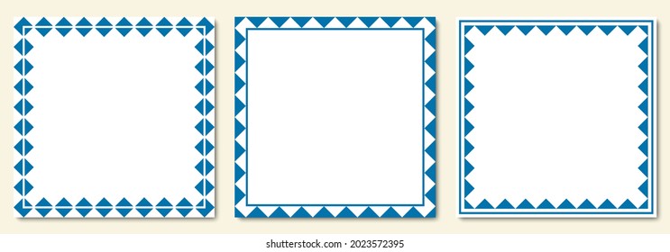 Oktoberfest Border Or Frame Set With Blue Color. Bavarian Festival Background Template. Vector Illustration.