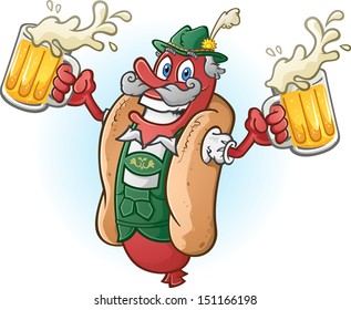 Oktoberfest Bratwurst Hot dog Cartoon Charakter Trinken Bier