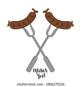 Oktoberfest bratwurst on forks with lettering vector