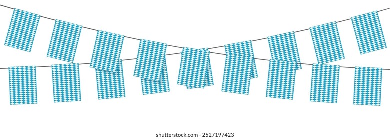 Banderas de bunting de Oktoberfest en fondo blanco. Decoración en colores de la bandera bávara para el partido, tarjeta, cartel, Anuncio, festival. Ilustración vectorial.