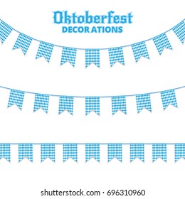 Oktoberfest buntings. Decorations for Oktoberfest. Garland buntings of Bavarian checkered blue flag