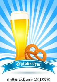 Oktoberfest card with beer glass and pretzel