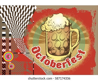 Oktoberfest card. Image of the mug with beer. Vector illustration