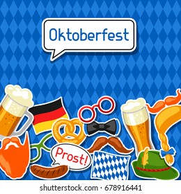 Oktoberfest card with photo booth stickers. Design for festival and party.