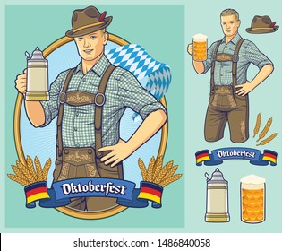 Diseño del personaje de dibujos animados Oktoberfest para afiches, invitaciones o elementos de diseño