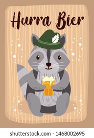 OktoberFest Cartoon Cute Animal raccoon October Beer Festival - Waschbär Bier Oktober Fest Funny Raccoon Vector Graphic Image Picture Raccoon Character Isolated Mascot Raccoons Animals Illustration 