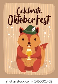 OktoberFest Cartoon Cute Animal Squirrel October Beer Festival - Eichhörnchen Bier Oktober Fest Funny Squirrel Vector Image Picture Squirrel Character Isolated Mascot Squirrels Graphic Illustration