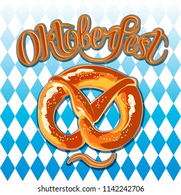 Oktoberfest Celebration Background with Beer and Pretzel. Vector illustration.