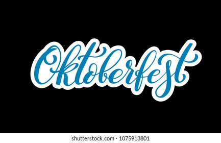 Oktoberfest celebration background. Happy Oktoberfest in German Lettering typography. Beer festival decoration badge icon.